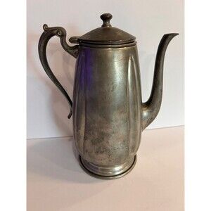 Tea Pot, Kettle, Silver Color Vintage Genuine Pewter 9" tall With Hinged Lid